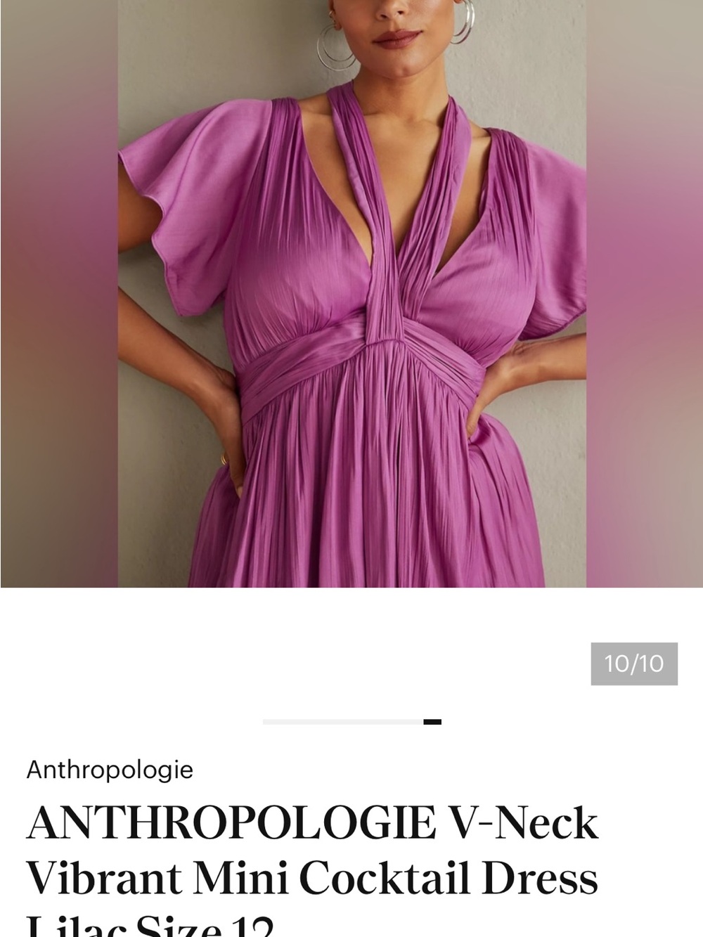 ANTHROPOLOGIE V-Neck Vibrant‎ Mini Cocktail Dress Lilac Size 12 - Picture 3 of 8